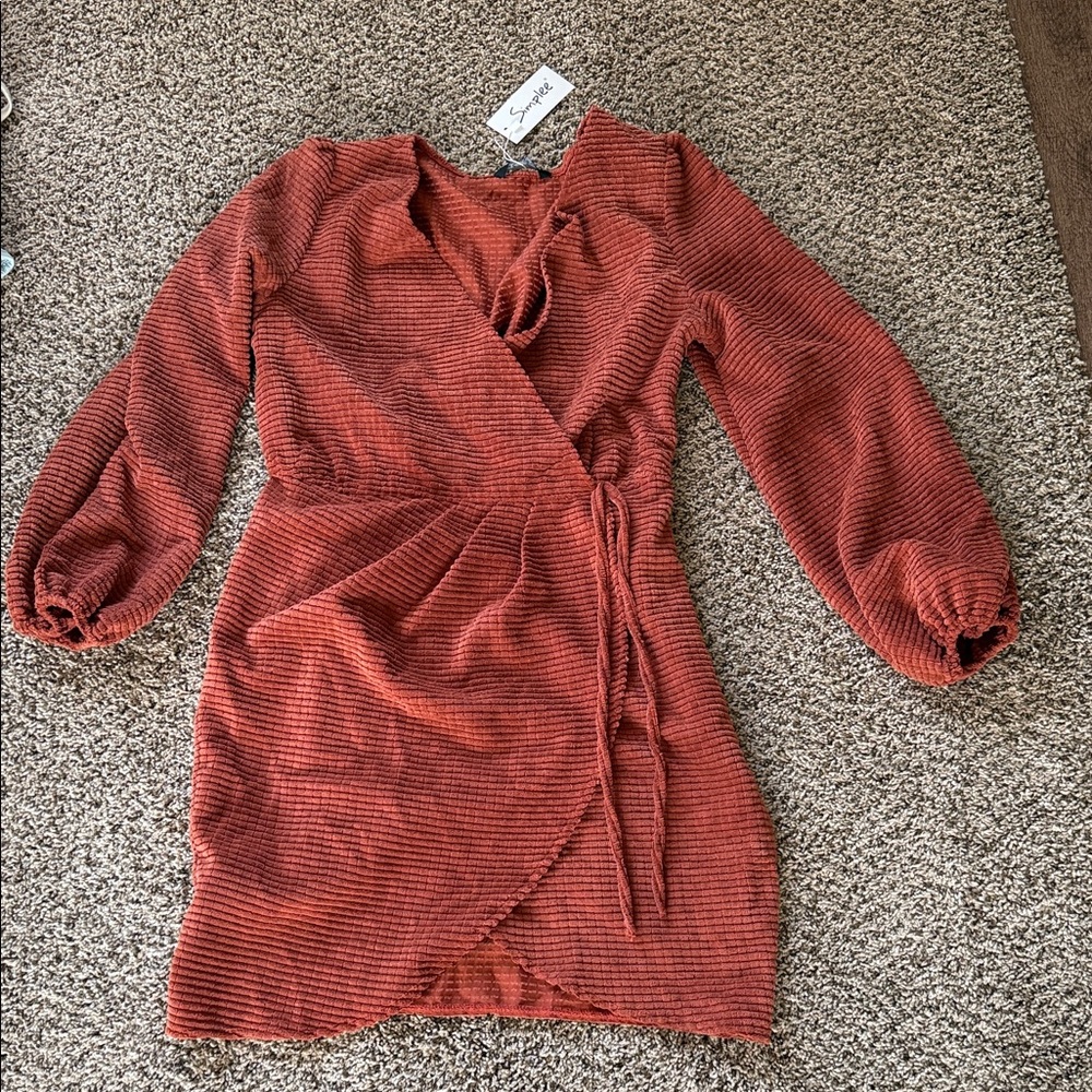 Soprano Rust Long Sleeve Wrap Dress